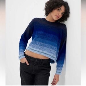American Eagle Blue Ombré Mock Neck Sweater Pullover Fuzzy small